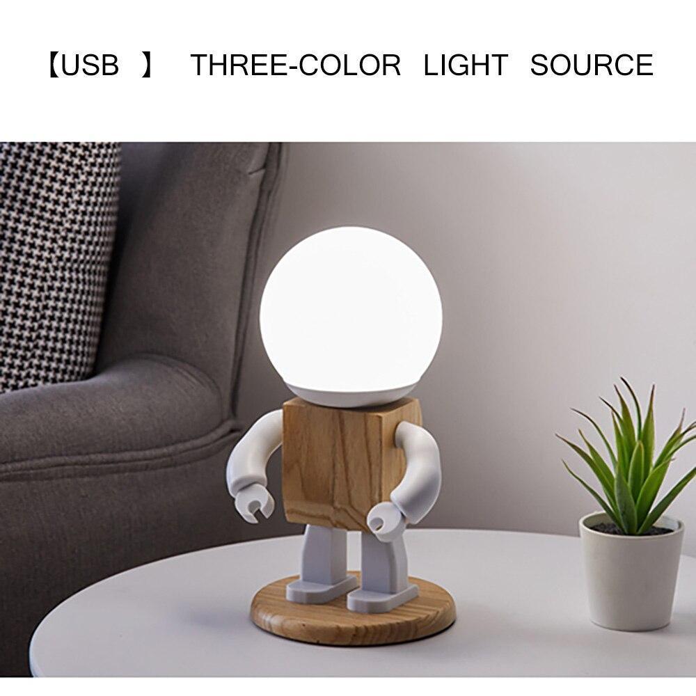 Robot Lamp - Wood and LED