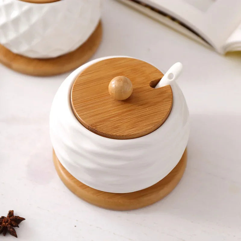 Ceramic Condiment Holder with Japanese Spoon