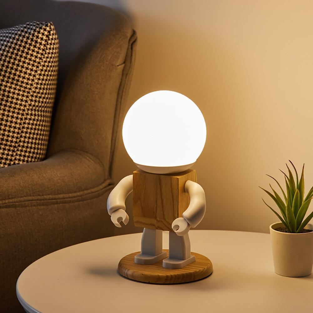 Robot Lamp - Wood and LED