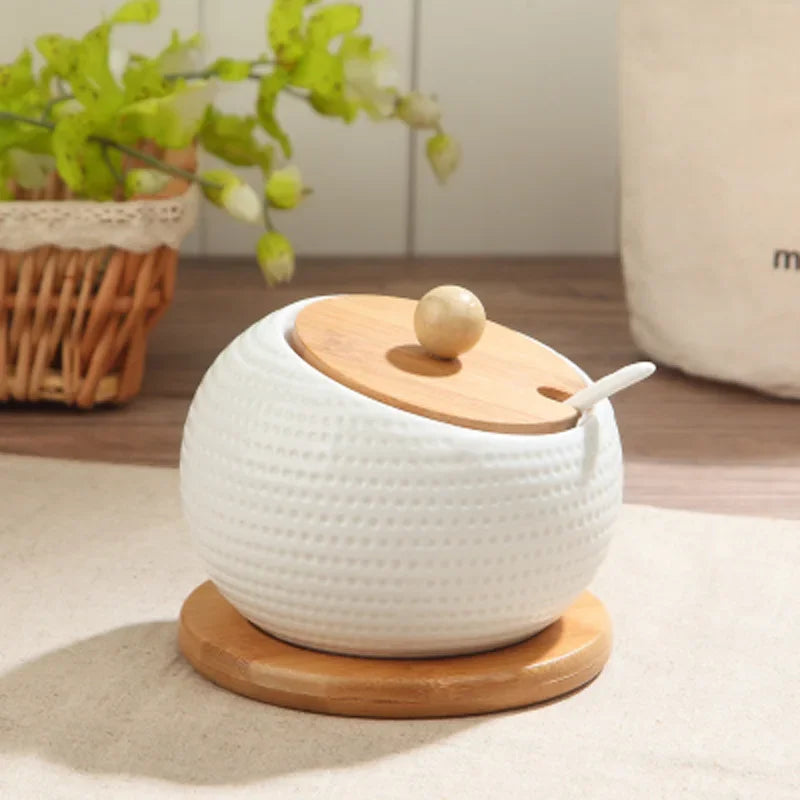 Ceramic Condiment Holder with Japanese Spoon