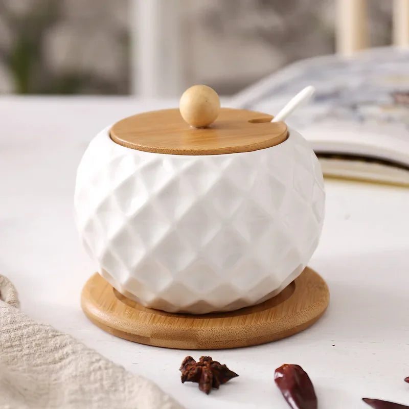 Ceramic Condiment Holder with Japanese Spoon